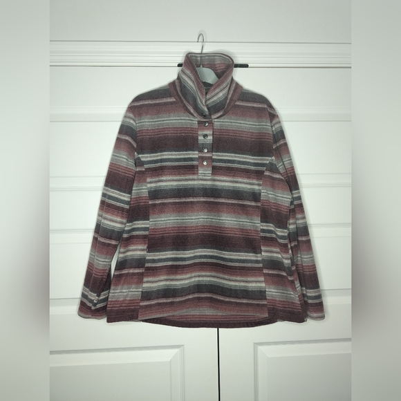 North River Womens Large Pullover Sweater 1/4 Button front Plum Stripe - Picture 1 of 10
